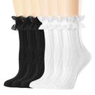 Meias redondas BIVOLU femininas de renda com babados e algodão, pacote com 6 Meias redondas BIVOLU femininas de renda com babados e algodão, pacote com 6