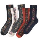 Meias redondas vintage com padrão floral de algodão de fibra longa x5
