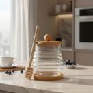 Meleira De Vidro Com Tampa Pegador 270ml Transparente Bambu