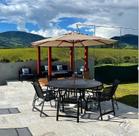 Mesa 1,80m ripada giro e 8 cadeiras ombrelone piscina jardim