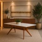 Mesa 180x90cm para Sala Jantar Julia Pés Madeira Tampo Vidro Cor:OffWhite/Castanho