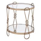 Mesa Acme Zekera com tampo redondo espelhado em metal dourado