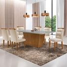 Mesa Aida 180cm Com 6 Cadeiras Carol Moderna Mobília Veludo Creme/off White/imbuia