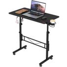 Mesa Ajustável para Escritório Hadulcet com Rodízios 80x40cm Preta
