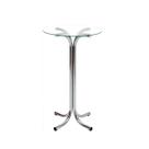Mesa Alta Bistrô para Evento, Feira ou Cozinha Pé X Cromada com Tampo de Vidro Redondo 60cm