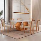 Mesa Ane 180 Tampo Com Vidro Laqueado Com 6 Cadeiras Livia Linho Premuim Imbuia Natural Off White