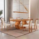 Mesa Ane 180 Tampo Laminado Barril Com 6 Cadeiras Munique Linho Off Imbuia Natural