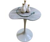 Mesa Apoio Tulipa Saarinen Organica 60cm Branca Tampo MDF Efeito Cimento queimado