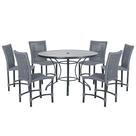 Mesa Ascoli 120 Cm com 6 Cadeiras Cannes de Alumínio, Pintura Preta e Trama Tela de Corda Náutica