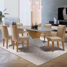 Mesa Aster 180 Tampo Em Mdf E Vidro + 6 Cadeiras Liz Moderna Turim 07/off White/imbuia
