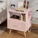 Mesa Auxiliar Aenuert con Puerto USB, Cajón y Estantería Rosa