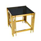 Mesa Auxiliar Metal Dourado Moderno Vidro Preto Luxo