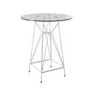 Mesa Bistrô Alta Eames Vidro 60cm Base Ferro Branco