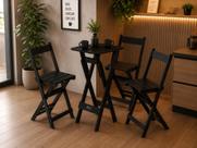 Mesa Bistrô Dobrável com 3 Banquetas de Madeira para Bares e Restaurantes Preta - i9 Mesa Bistrô Dobrável com 3 Banquetas de Madeira para Bares e Restaurantes Preta - i9