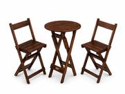 Mesa Bistrô Dobrável de Madeira Redonda com 2 Banquetas Imbuia - i9 Mesa Bistrô Dobrável de Madeira Redonda com 2 Banquetas Imbuia - i9