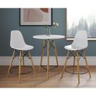 Mesa Bistrô Eames Eiffel Branca Com 2 Banquetas Brancas De Madeira - Cor: Branco
