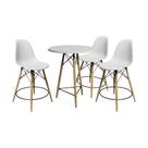 Mesa Bistrô Eames Eiffel Branca com 3 Banquetas Brancas de Madeira