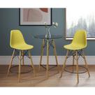 Mesa Bistrô Eames Eiffel Vidro com 2 Banquetas Amarelas de Madeira Mesa Bistrô Eames Eiffel Vidro com 2 Banquetas Amarelas de Madeira
