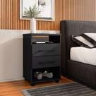 Mesa Cabeceira 2 Gavetas com Nicho Preto 45CM Puxador MDP MDF Mesinha Canto Para Quarto Cama