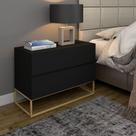 Mesa Cabeceira Eros 60 Preto Estilo Industrial 2G Pés Ferro Dourado