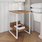 Mesa Cabeceira Industrial Lateral de Cama Amêndoa Tókio Base Ferro Branco