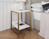 Mesa Cabeceira Industrial Tókio Base Ferro Dourado Tampo Branco