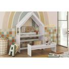 Mesa Cabeceira Infantil Casinha c/ Banco Branco - Peroba Mesa Cabeceira Infantil Casinha c/ Banco Branco - Peroba