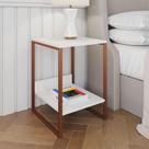 Mesa Cabeceira Lateral De Cama Industrial Branca Tókio Base Cobre Cor: Branco