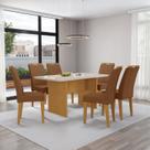 Mesa Cairo 160x90cm Tampo Mdf e Vidro com 6 Cadeiras Evora