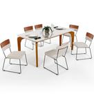 Mesa Capri 160 cm Off White Com 6 Cadeiras Allana B05 Faixa Material Sintético Camel Linho Cru - Lyam Decor