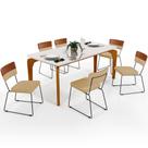Mesa Capri 160 Off White 6 Cadeiras Allana B05 Faixa material sintético Camel Linho Bege Escuro - Lyam Decor