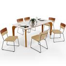 Mesa Capri 160 Off White 6 Cadeiras Allana B05 Faixa Material Sintético Camel Linho Bege Escuro - Lyam Decor