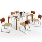 Mesa Capri 160 Off White E 6 Cadeiras Allana B05 material sintético Camel Linho Bege Escuro - Lyam Decor