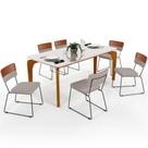 Mesa Capri 160 Off White Nature 6 Cadeiras Allana B05 Faixa Material Sintético Camel Linho Bege - Lyam Decor