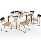 Mesa Capri 160cm Off White 6 Cadeiras Allana B05 Faixa Facto Preto Linho Bege Escuro - Lyam Decor