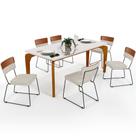 Mesa Capri 160cm Off White 6 Cadeiras Allana B05 Faixa material sintético Camel Linho Champagne - Lyam Decor
