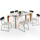 Mesa Capri 160cm Off White Com 6 Cadeiras Allana B05 Faixa Facto Preto Linho Champagne - Lyam Decor