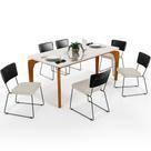 Mesa Capri 160cm Off White Com 6 Cadeiras Allana B05 material sintético Preto Linho Champagne - Lyam Decor Mesa Capri 160cm Off White Com 6 Cadeiras Allana B05 material sintético Preto Linho Champagne - Lyam Decor
