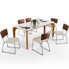 Mesa Capri 160cm Off White Com 6 Cadeiras Allana B05 Sintético Marrom Linho Champagne - Lyam Decor