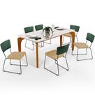 Mesa Capri 160cm Off White E 6 Cadeiras Allana B05 Facto Verde Musgo Linho Bege Escuro - Lyam Decor