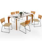 Mesa Capri 160cm Off White E 6 Cadeiras Allana B05 material sintético Whisky Linho Bege Escuro - Lyam Decor