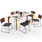 Mesa Capri 160cm Off White E 6 Cadeiras Allana B05 Sintético Marrom Linho Cinza Escuro - Lyam Decor