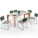 Mesa Capri 160cm Off White Nature E 6 Cadeiras Allana B05 Sintético Verde Musgo Linho Bege - Lyam Decor
