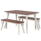 Mesa com 2 Bancos em Madeira Maciça Branco Envelhecido