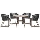 Mesa com 4 Cadeiras de Jantar Roma 100cm e Noronha em Aluminío Marrom Corda Nautica Estofado 11 Trama Original