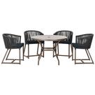 Mesa com 4 Cadeiras de Jantar Roma 100cm e Noronha em Aluminío Marrom Corda Nautica Estofado 12 Trama Original