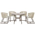 Mesa com 4 Cadeiras de Jantar Roma 100cm e Noronha em Aluminío Marrom Corda Nautica Estofado 3 Trama Original