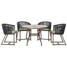 Mesa com 4 Cadeiras de Jantar Roma 100cm e Noronha em Aluminío Marrom Corda Nautica Estofado 8 Trama Original
