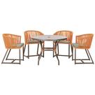 Mesa com 4 Cadeiras de Jantar Roma 100cm e Noronha em Aluminío Marrom Corda Nautica Estofado 8 Trama Original