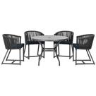 Mesa com 4 Cadeiras de Jantar Roma 100cm e Noronha em Aluminío Preto Corda Nautica Estofado 12 Trama Original